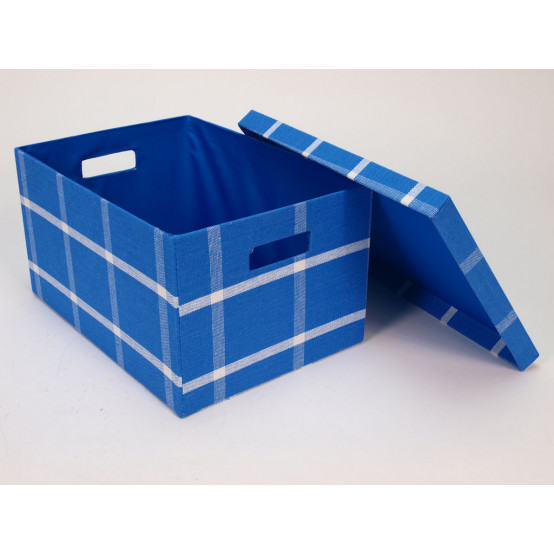 Úložné boxy s víkem potažený režnou látkou, obdélníkové modré